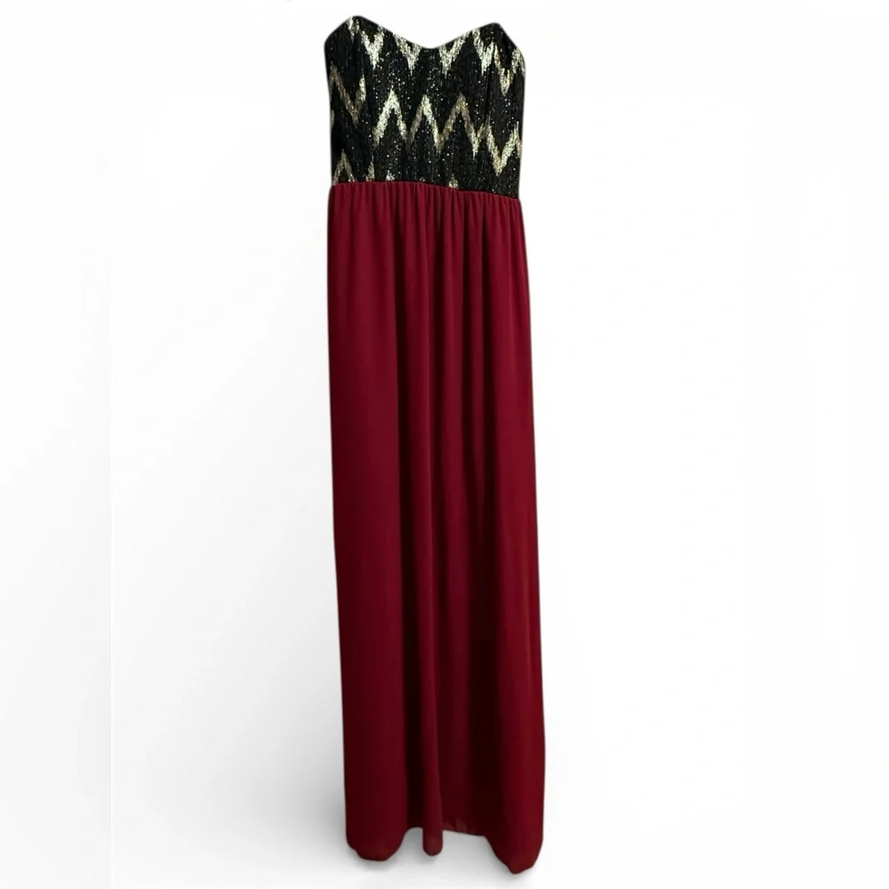 Style Rack Strapless Maxi Black & Red Dress with Sequins & Sheer bottom Small - Picture 5 of 10